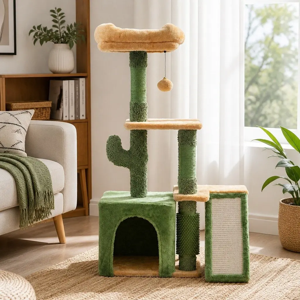 Cat Tree Tower 101cm Scratching Post Multi-Level Platform Furniture Green House