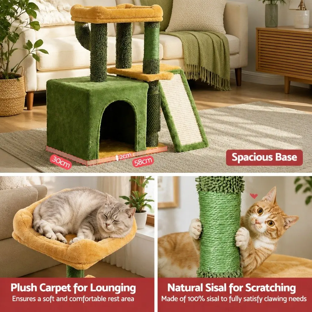Cat Tree Tower 101cm Scratching Post Multi-Level Platform Furniture Green House