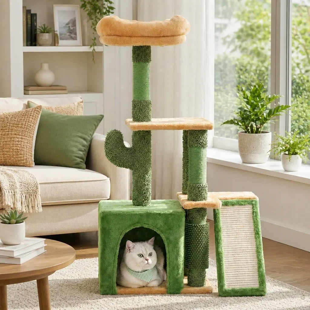 Cat Tree Tower 101cm Scratching Post Multi-Level Platform Furniture Green House
