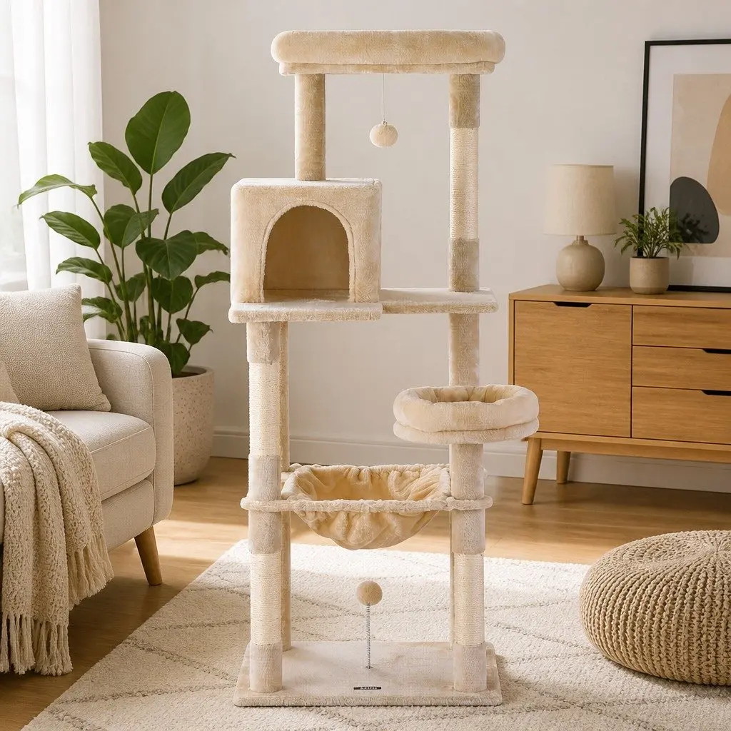 Cat Tree Tower 143cm Scratching Post Condo House Multi-Level Climbing Lounging