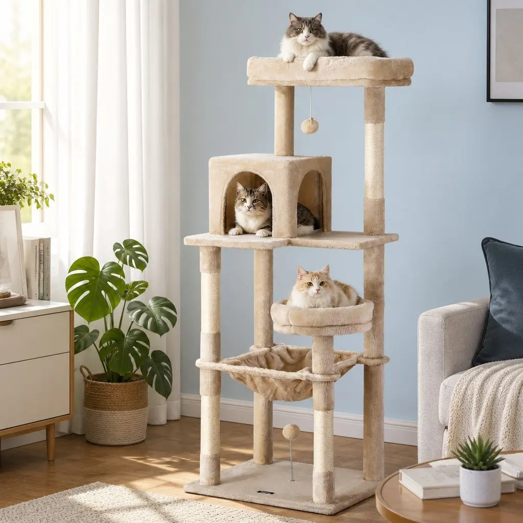 Cat Tree Tower 143cm Scratching Post Condo House Multi-Level Climbing Lounging