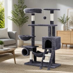 Cat Tree Tower 144cm Scratching Post Condo Bed House Multi-Level Grey Wood Toys