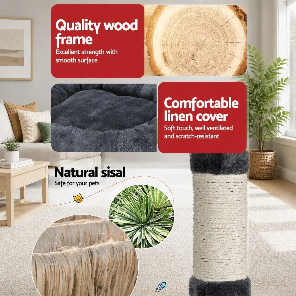 Cat Tree Tower Multi-Level Scratching Post Condo Bed House 144cm Grey