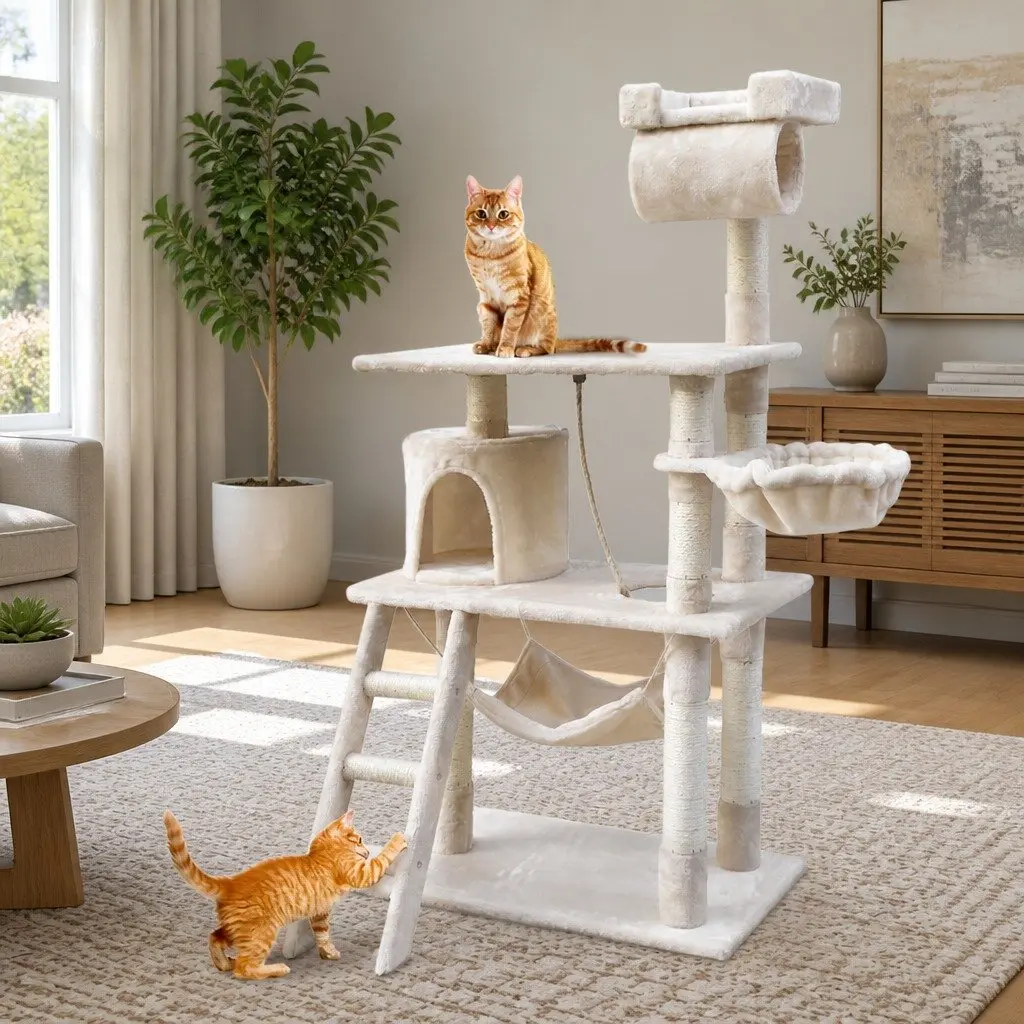 Cat Tree Scratching Post Tower Condo 141cm Beige