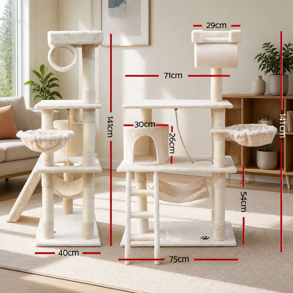 Cat Tree Scratching Post Tower Condo 141cm Beige