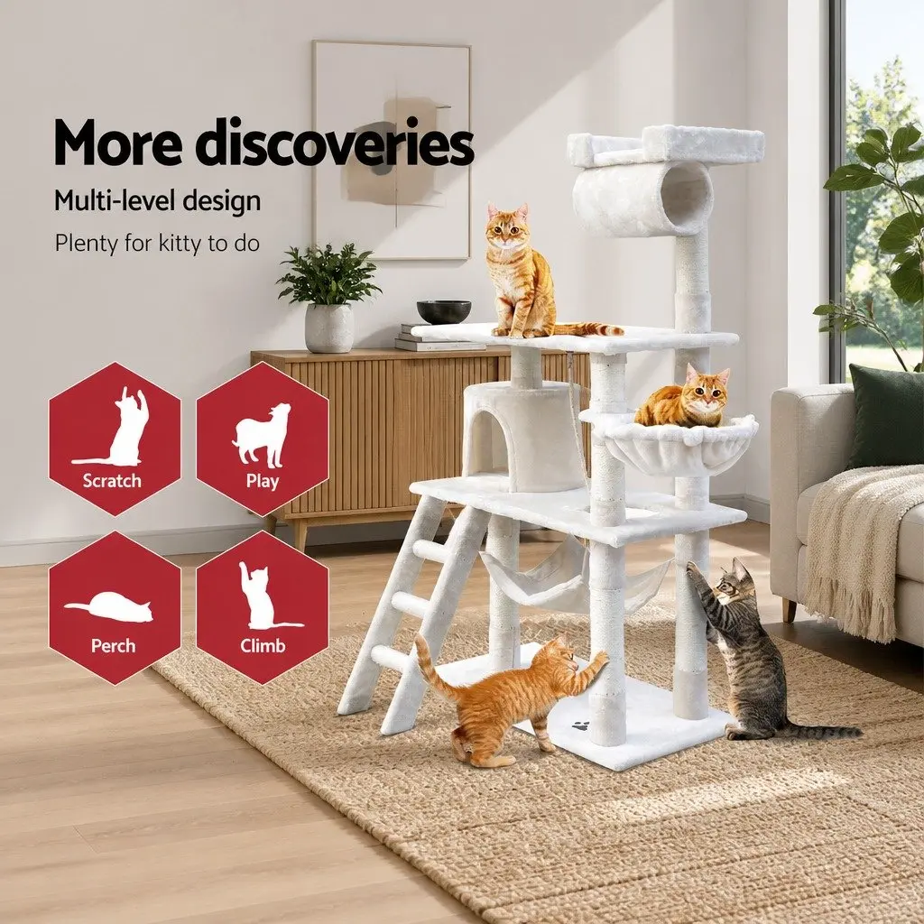 Cat Tree Scratching Post Tower Condo 141cm Beige