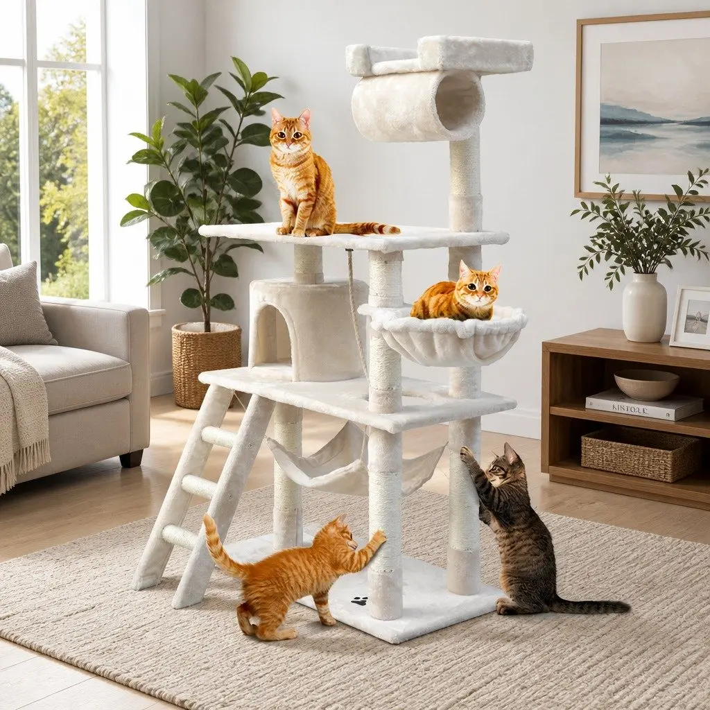 Cat Tree Scratching Post Tower Condo 141cm Beige