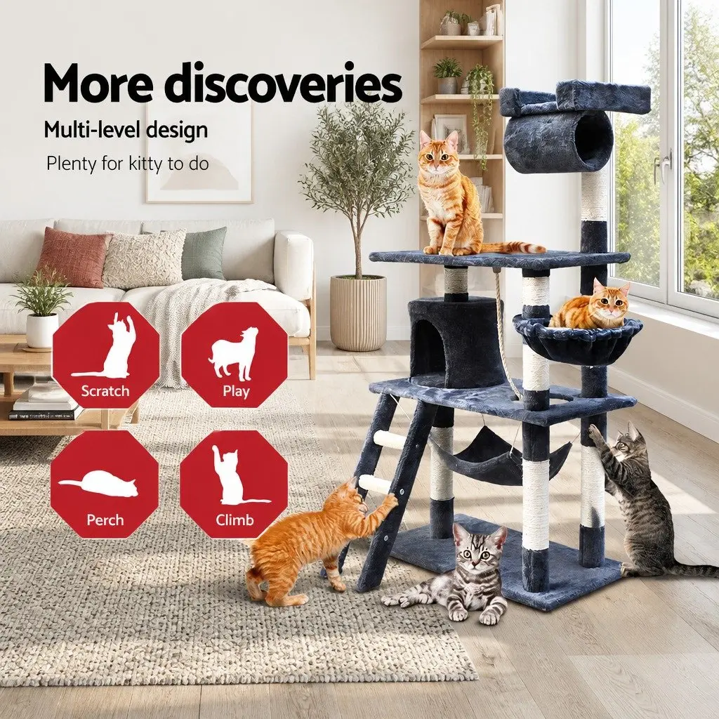 Cat Tree Tower Scratching Post Condo Perch Bed 141cm Grey