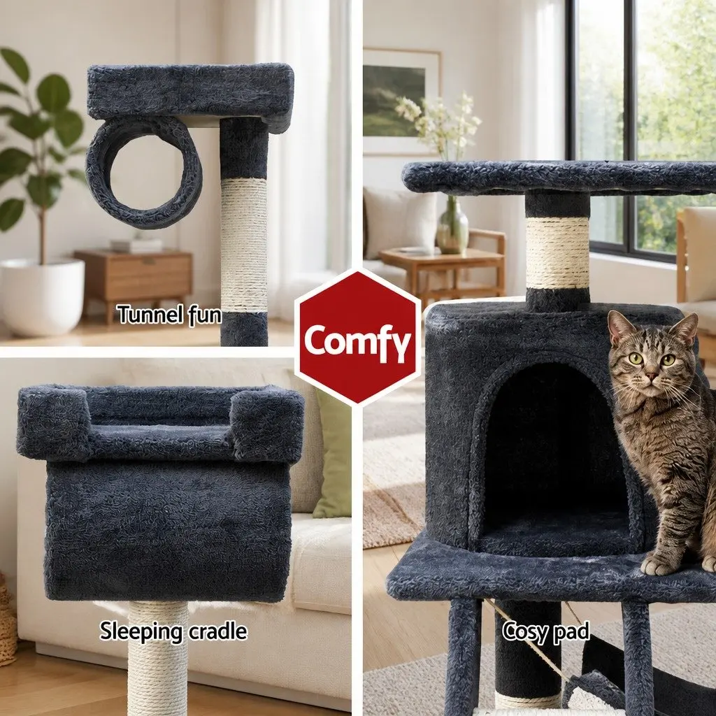Cat Tree Tower Scratching Post Condo Perch Bed 141cm Grey