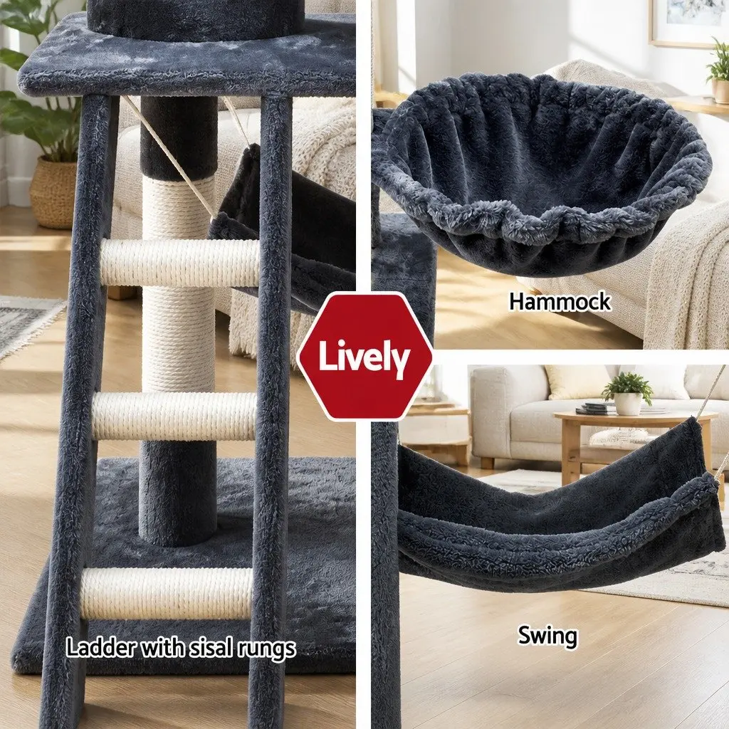 Cat Tree Tower Scratching Post Condo Perch Bed 141cm Grey