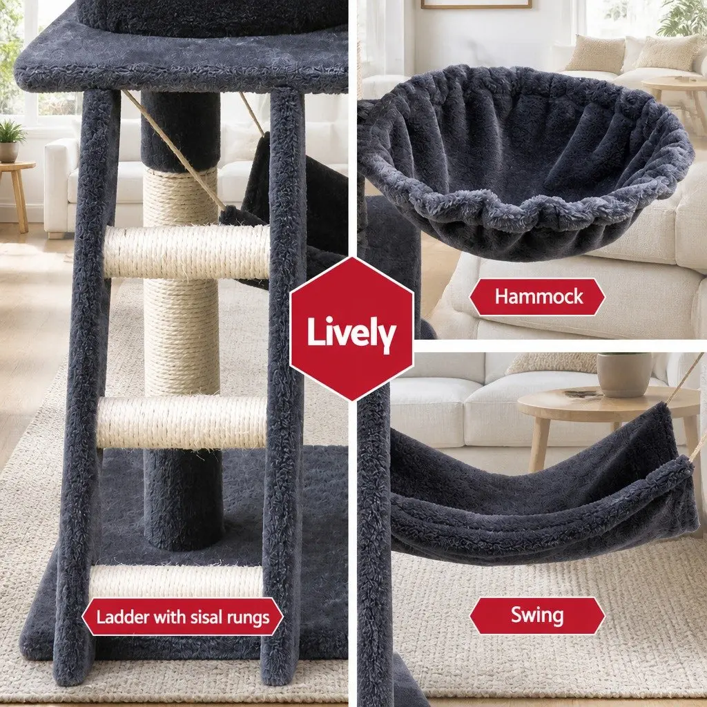 Cat Tree Tower Scratching Post Condo Perch Bed 141cm Grey