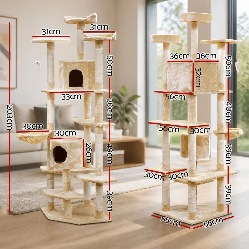 Cat Tree Multi-level Scratching Post 203cm Beige