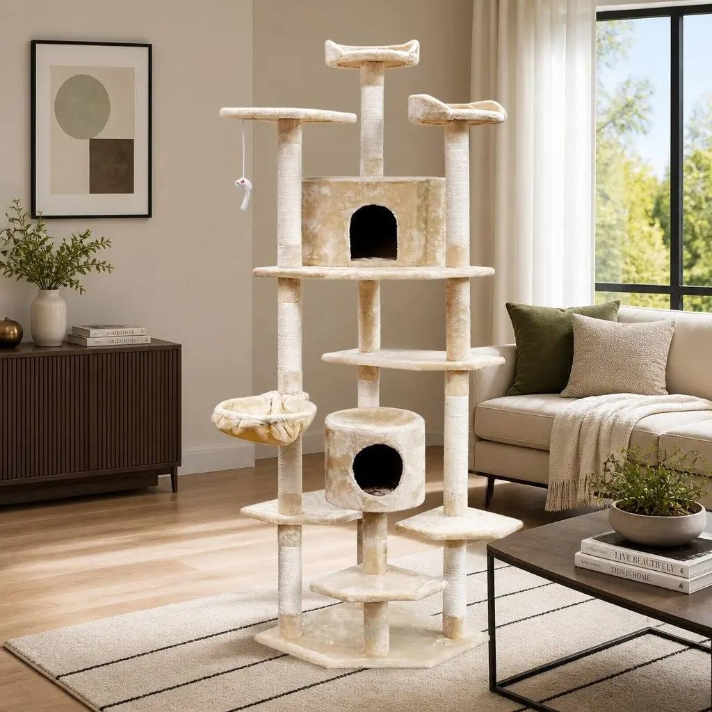 Cat Tree Multi-level Scratching Post 203cm Beige