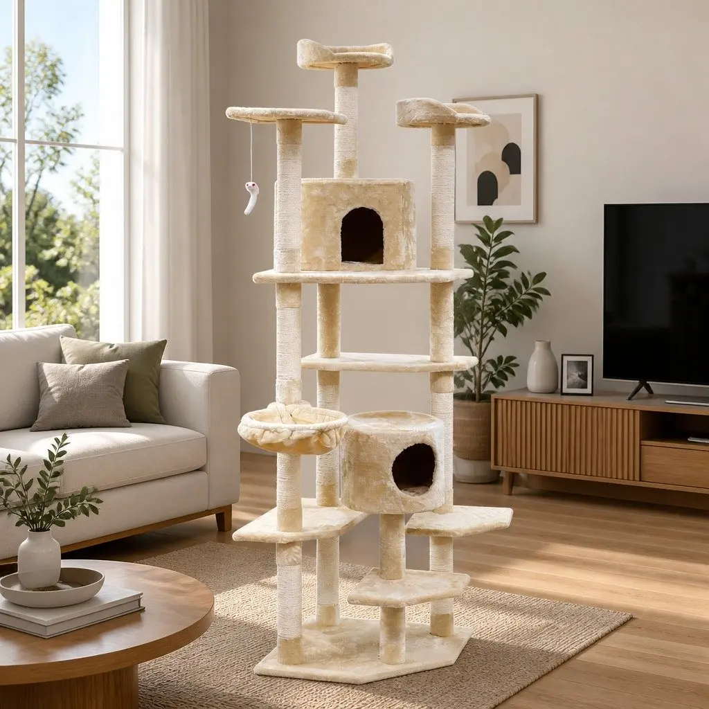 Cat Tree Multi-level Scratching Post 203cm Beige
