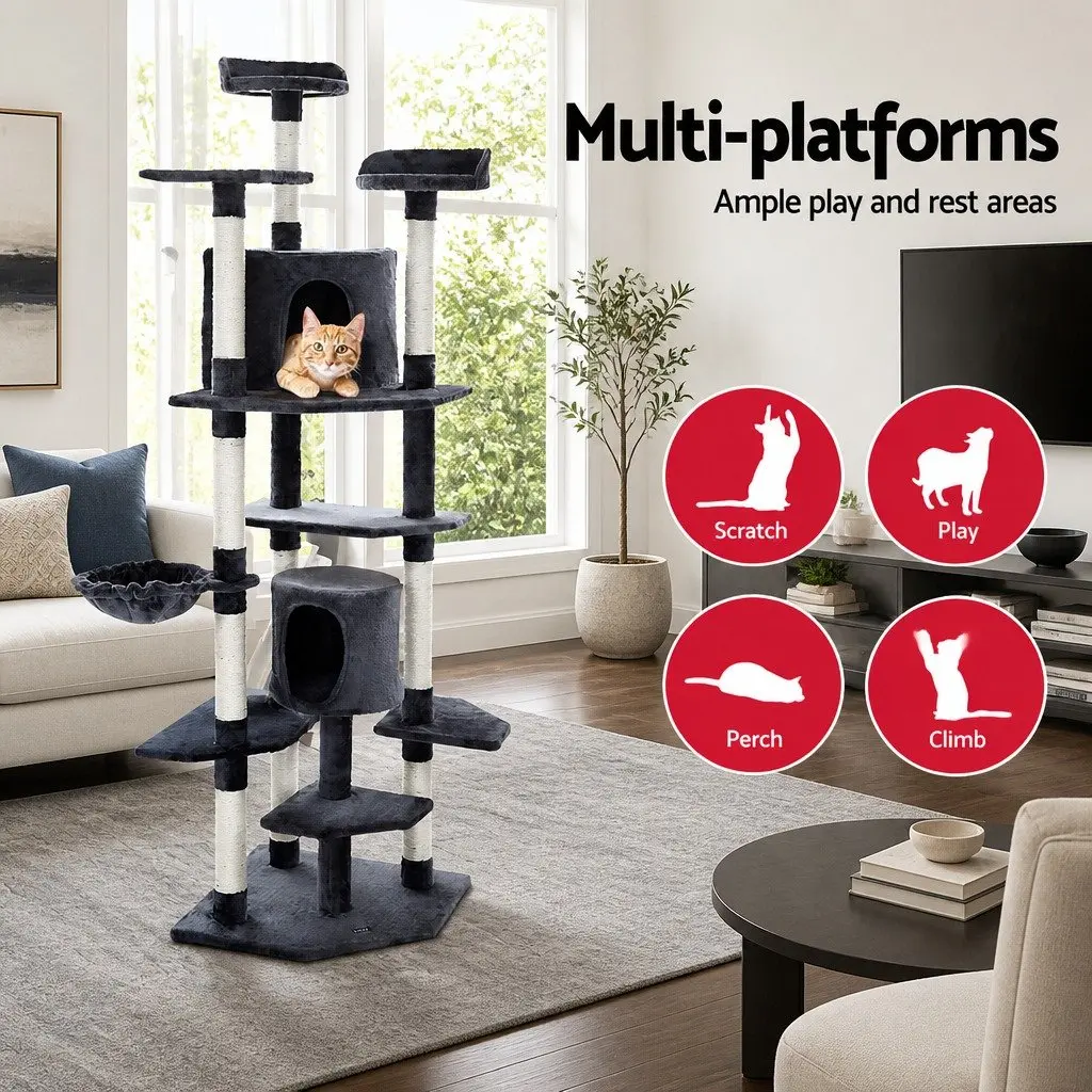 Cat Tree Multi-Level Climbing Tower Scratching Post Condo House Bed 203cm Grey