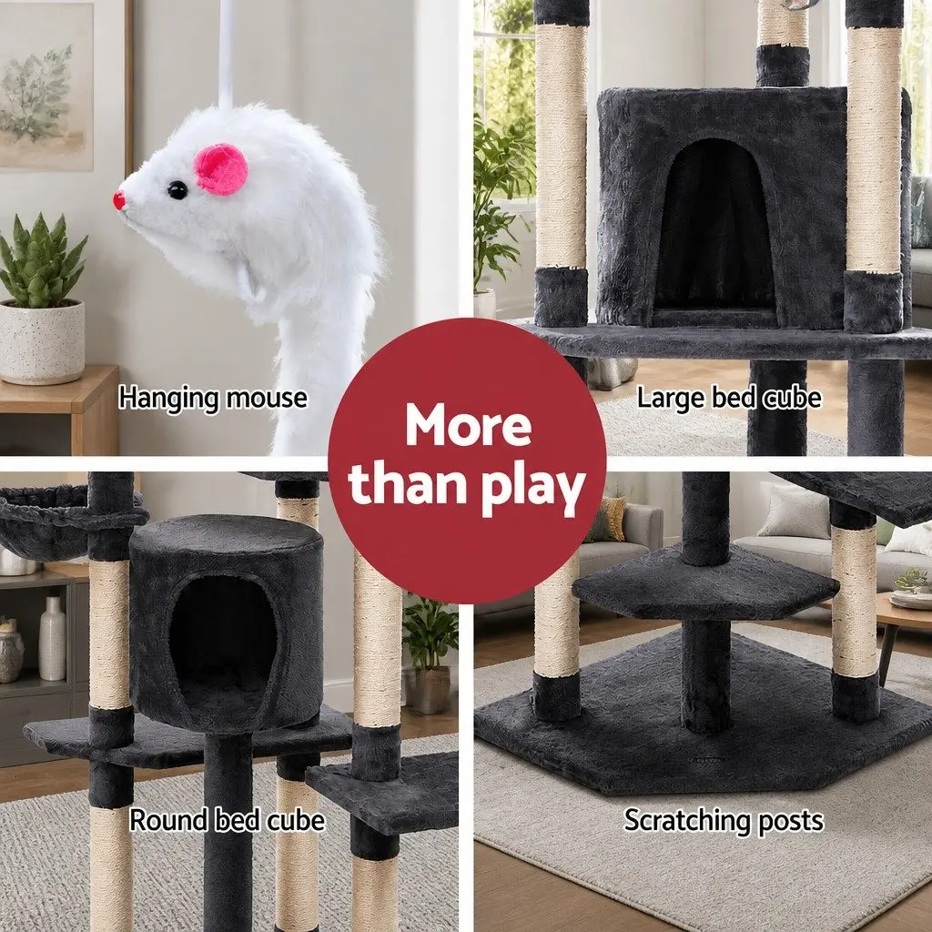 Cat Tree Multi-Level Climbing Tower Scratching Post Condo House Bed 203cm Grey