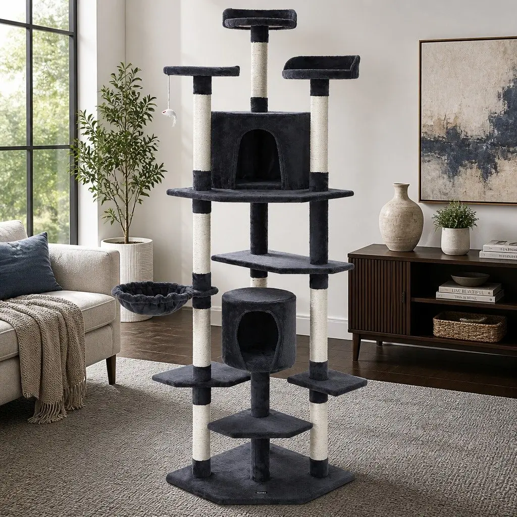 Cat Tree Multi-Level Climbing Tower Scratching Post Condo House Bed 203cm Grey