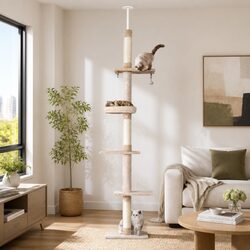 Cat Tree 290cm Floor to Ceiling Tower Scratching Post Bed 5 Platform Levels