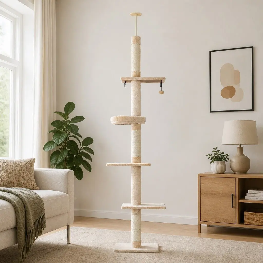 Cat Tree 290cm Floor to Ceiling Tower Scratching Post Bed 5 Platform Levels