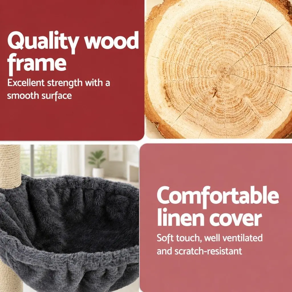 Cat Tree Tower Floor to Ceiling Scratching Post 260cm 4 Platform Levels Dark Grey
