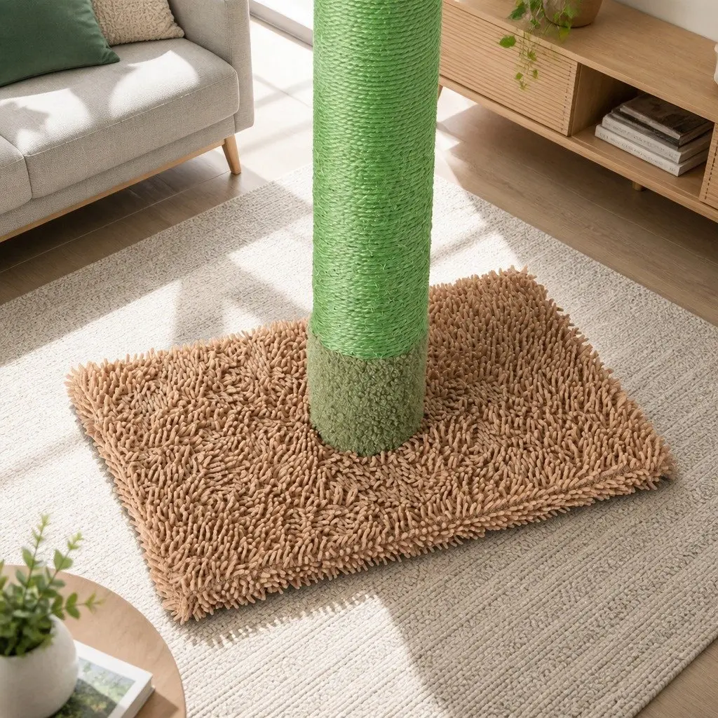 Cat Tree Scratching Post Floor to Ceiling Adjustable 290cm Multi Level Green Beige