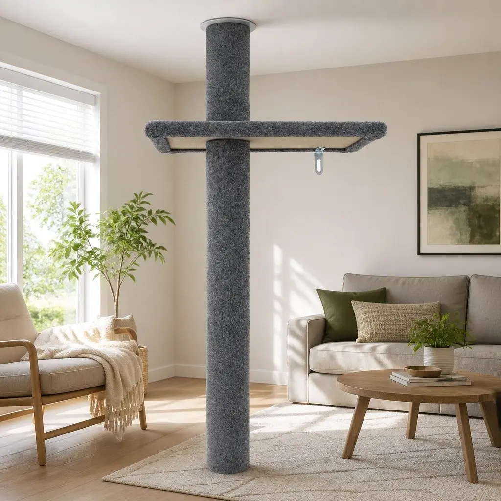 Cat Tree Floor to Ceiling Scratching Post Tower 290cm 4 Platforms Grey