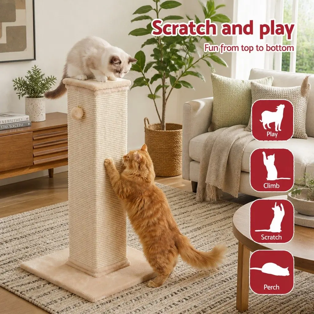 Cat Scratching Post 89cm Tall Climbing Perch Beige