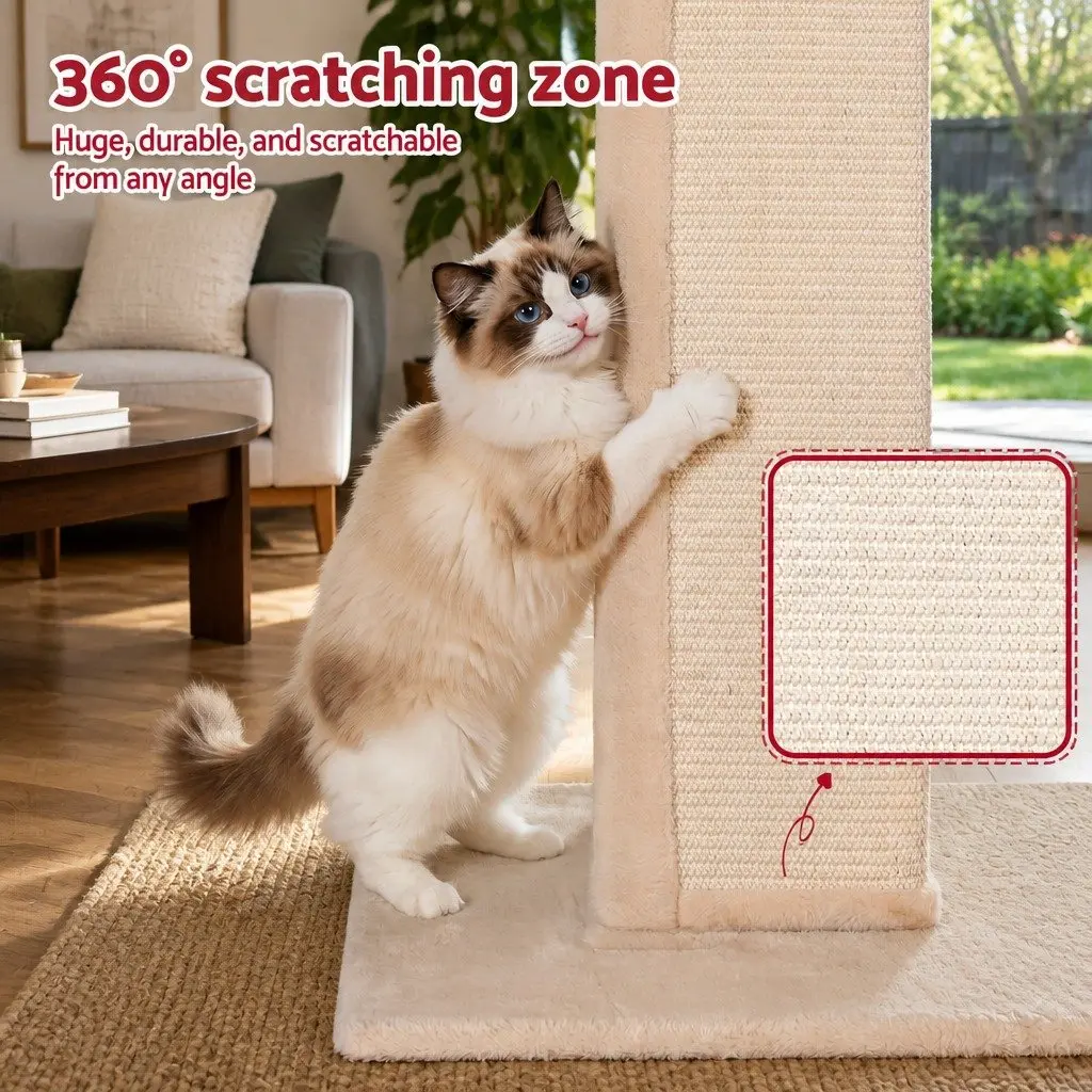 Cat Scratching Post 89cm Tall Climbing Perch Beige