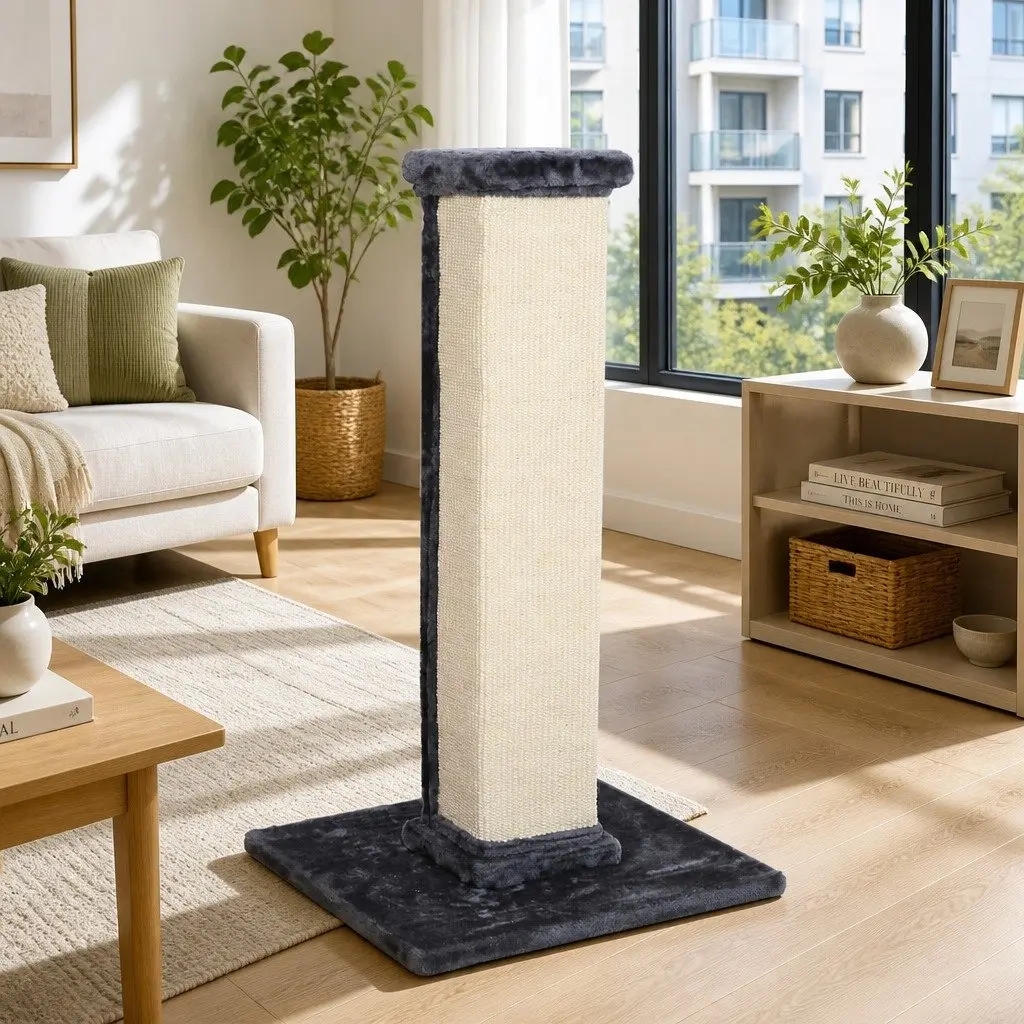 Cat Scratching Post 89cm Tall Sisal Perch Climbing Bed House Grey
