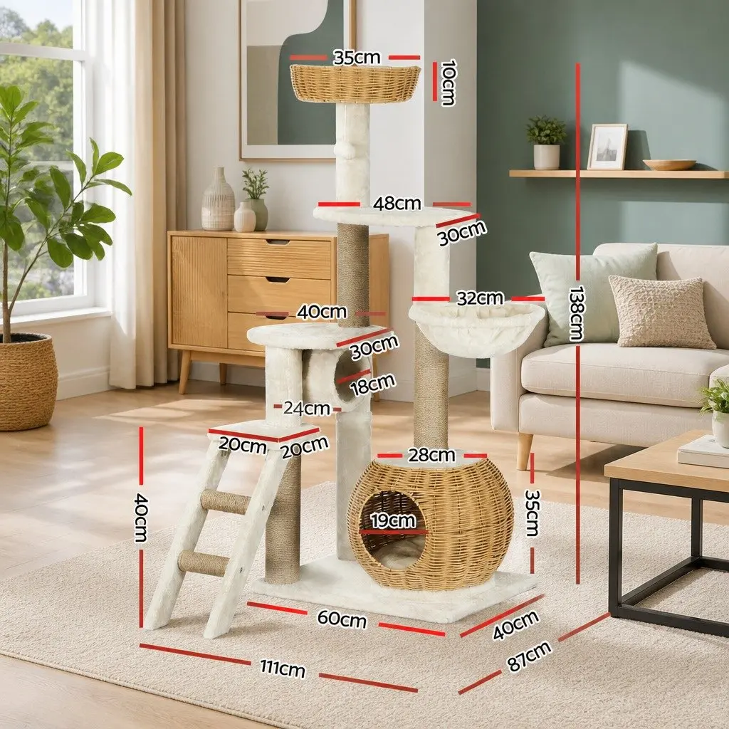 Cat Tree Scratching Post 138cm Multi-Level Climbing House Beige Brown