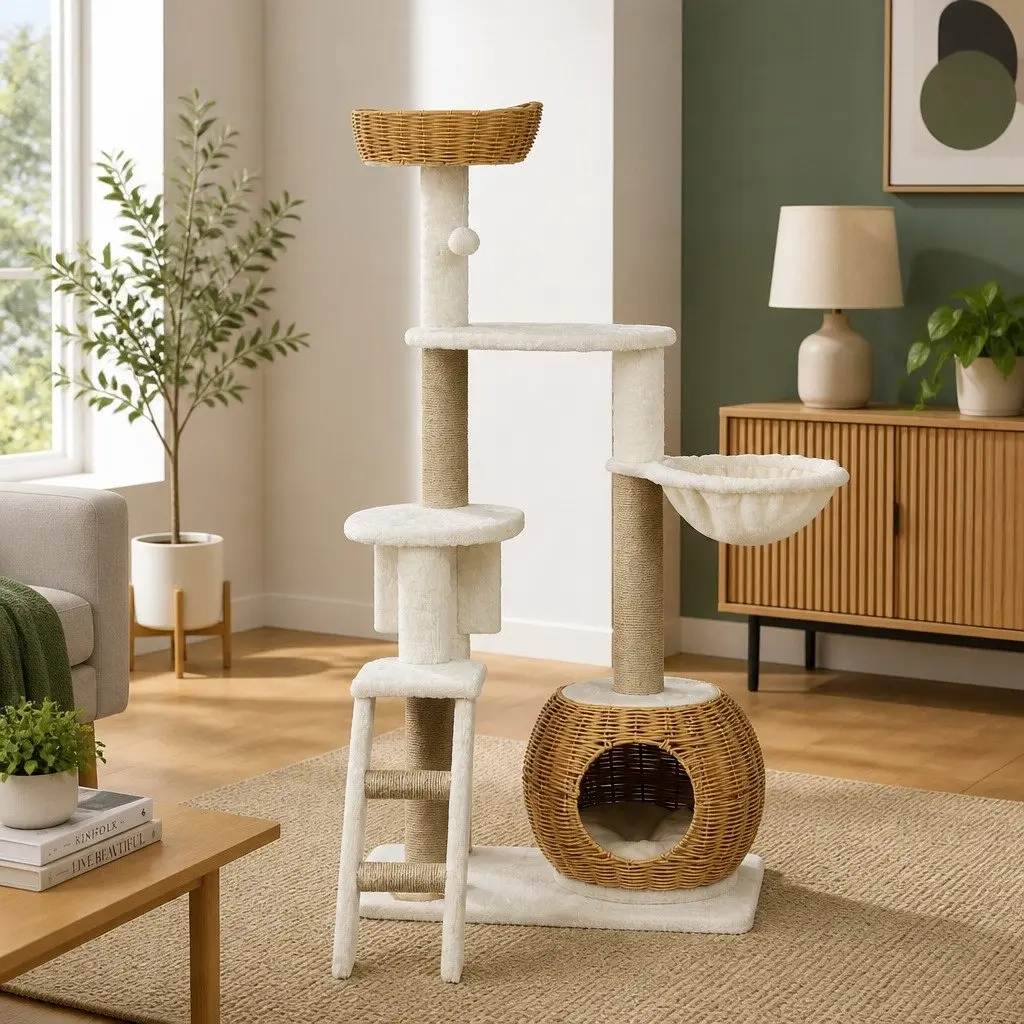 Cat Tree Scratching Post 138cm Multi-Level Climbing House Beige Brown