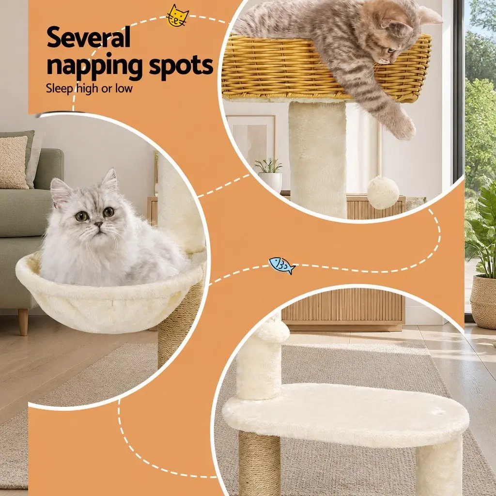 Cat Tree Scratching Post 138cm Multi-Level Climbing House Beige Brown