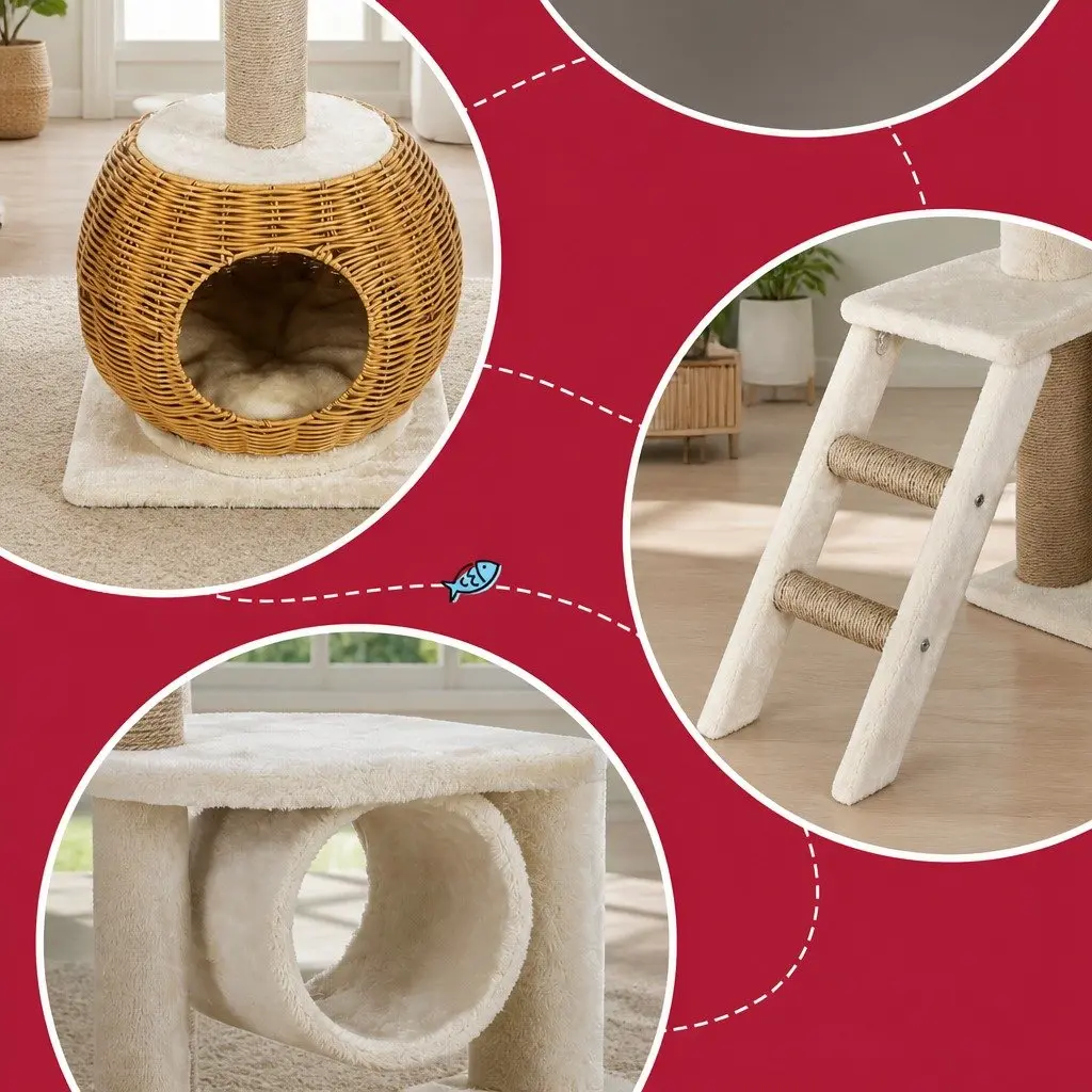 Cat Tree Scratching Post 138cm Multi-Level Climbing House Beige Brown