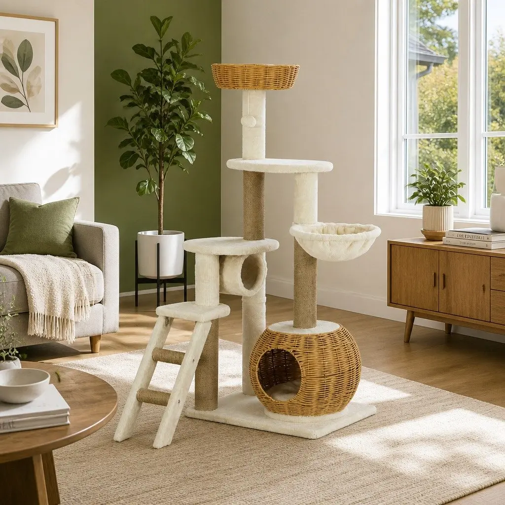 Cat Tree Scratching Post 138cm Multi-Level Climbing House Beige Brown