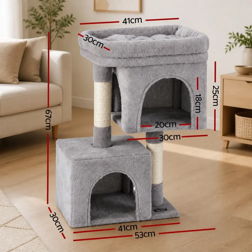 Cat Tree Scratching Post 67cm Multi-Level Climber Light Grey