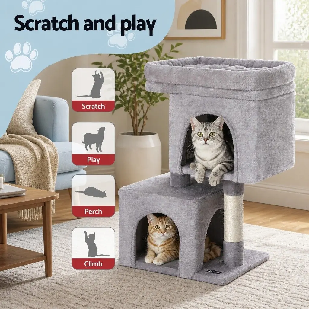 Cat Tree Scratching Post 67cm Multi-Level Climber Light Grey