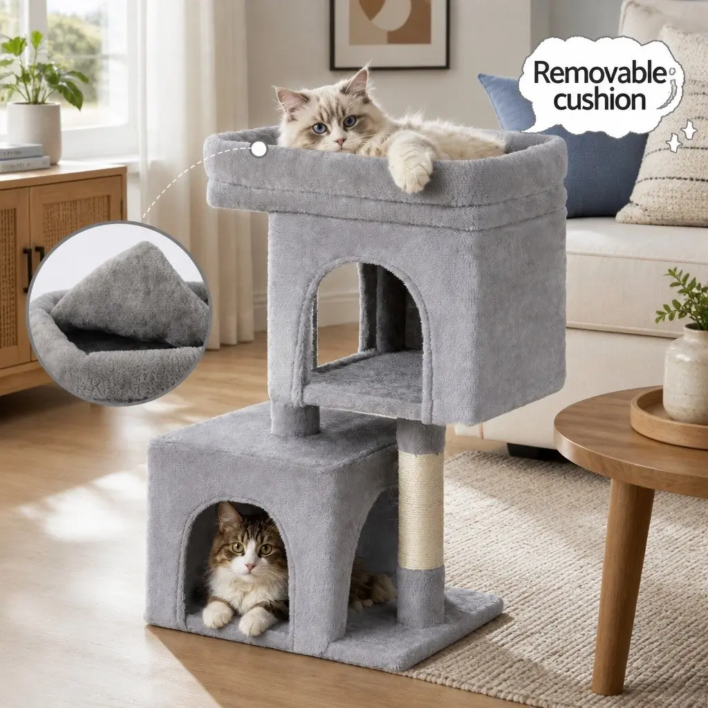 Cat Tree Scratching Post 67cm Multi-Level Climber Light Grey