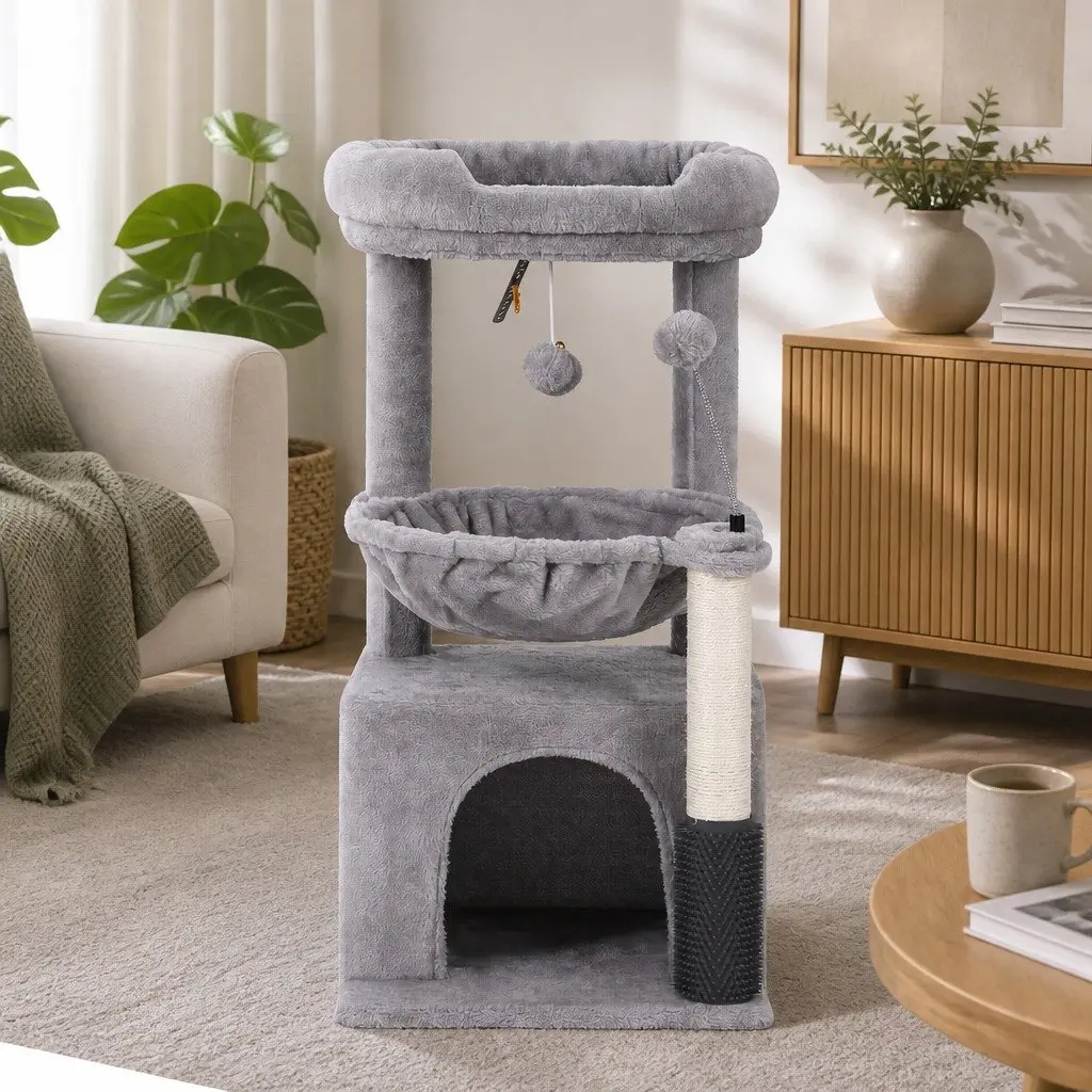 Cat Tree Tower Scratching Post Multi-Level Platform 82cm Light Grey