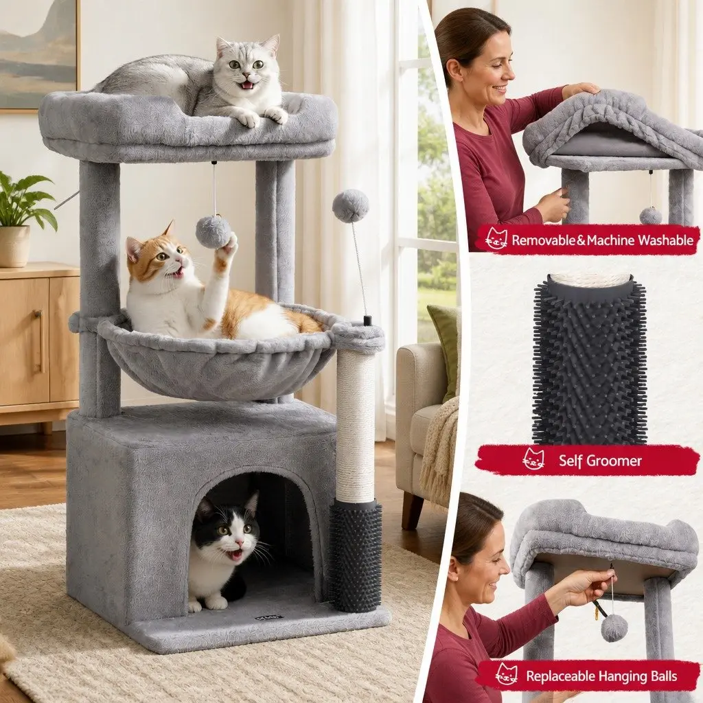 Cat Tree Tower Scratching Post Multi-Level Platform 82cm Light Grey