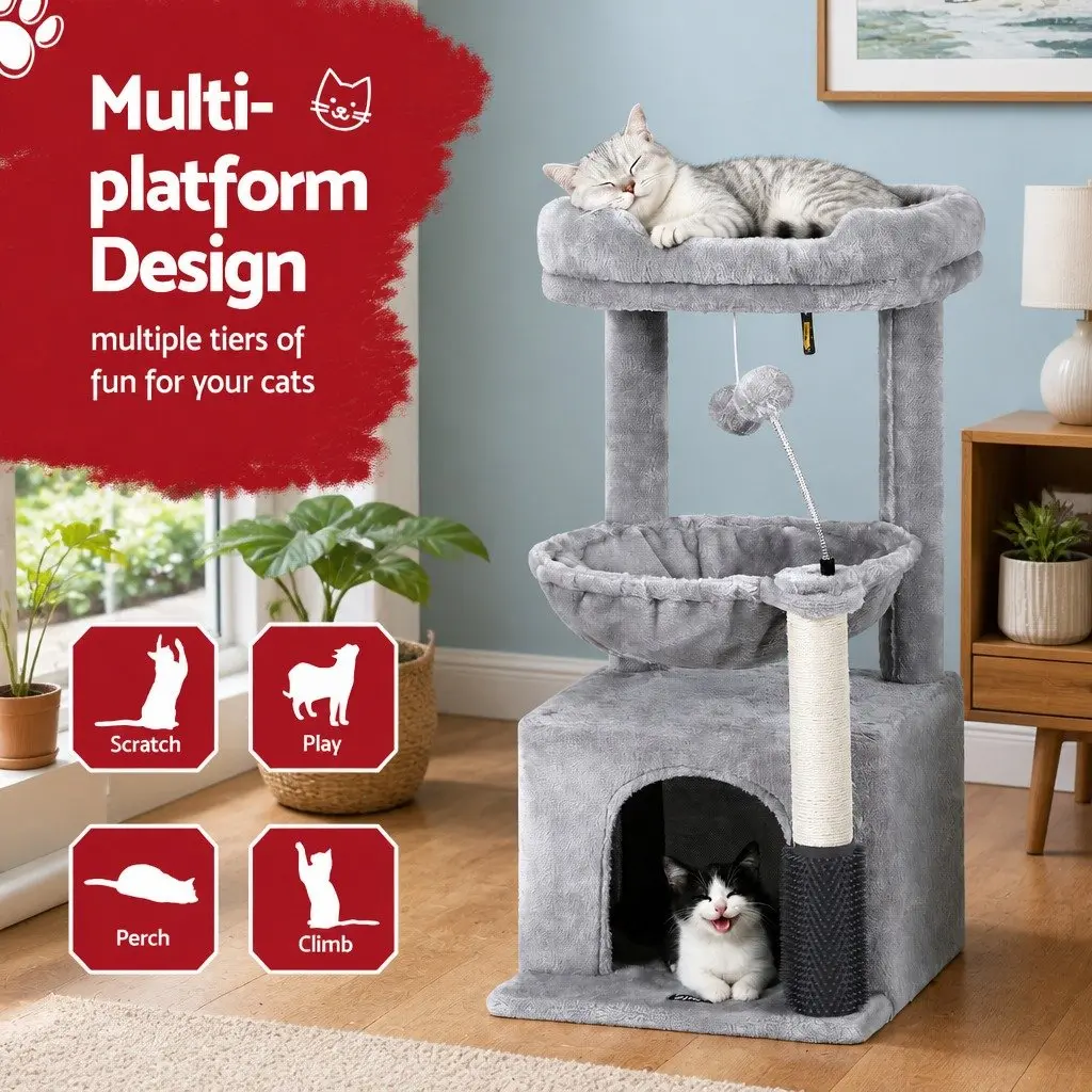 Cat Tree Tower Scratching Post Multi-Level Platform 82cm Light Grey