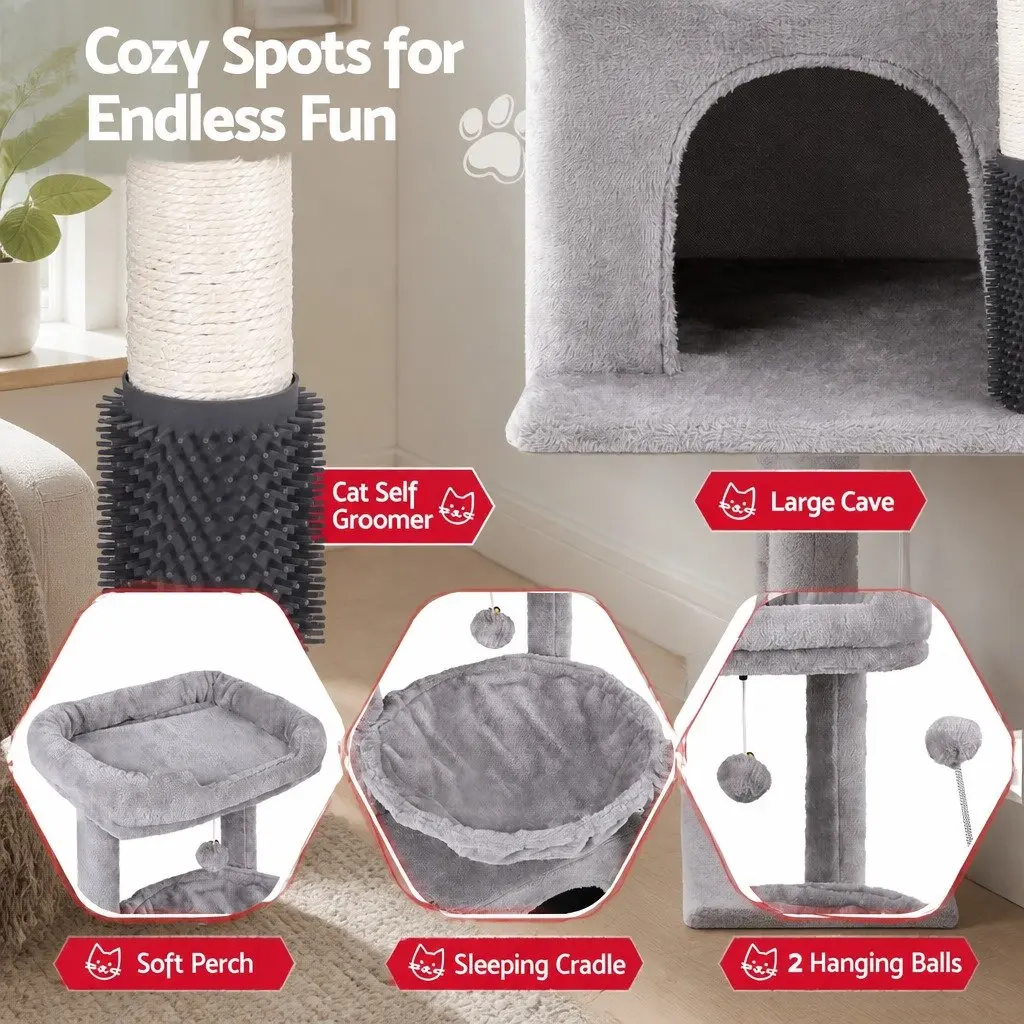 Cat Tree Tower Scratching Post Multi-Level Platform 82cm Light Grey