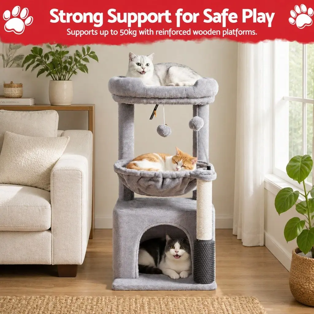 Cat Tree Tower Scratching Post Multi-Level Platform 82cm Light Grey