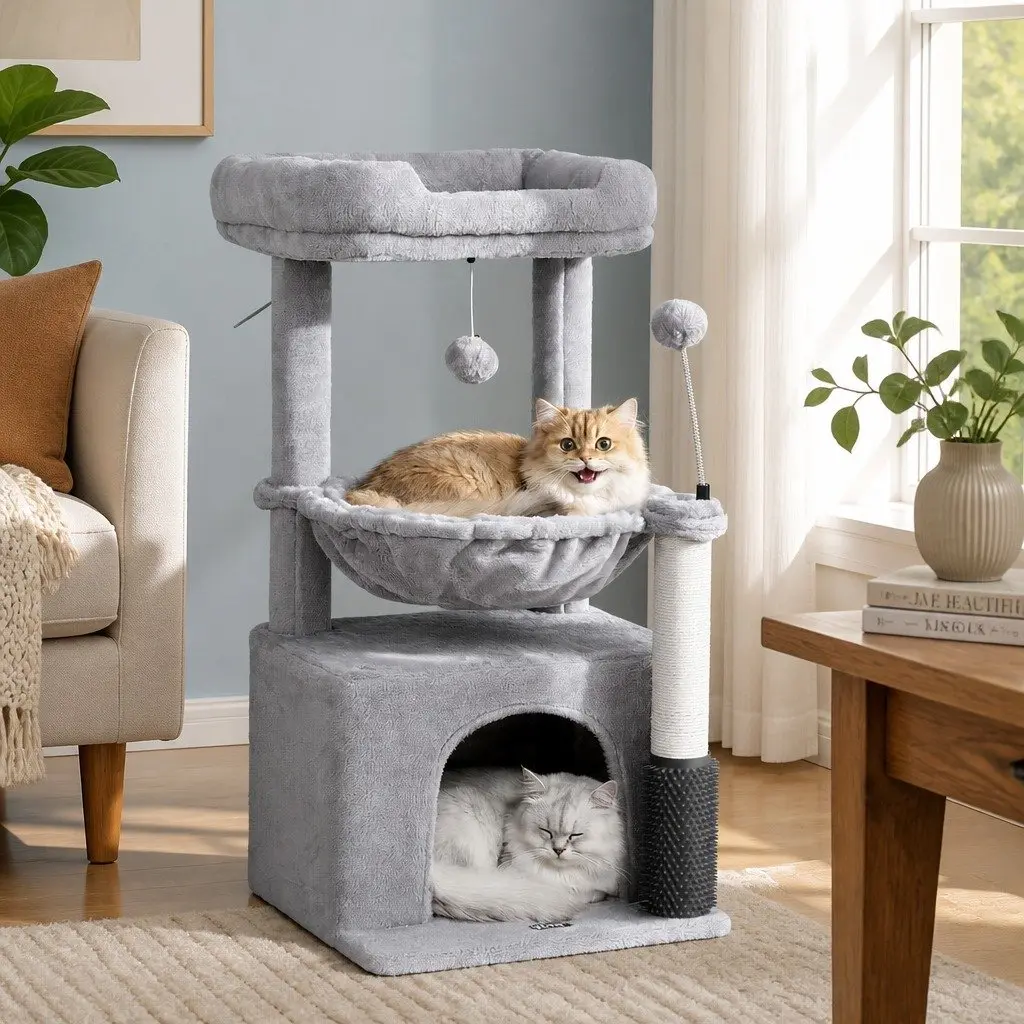 Cat Tree Tower Scratching Post Multi-Level Platform 82cm Light Grey