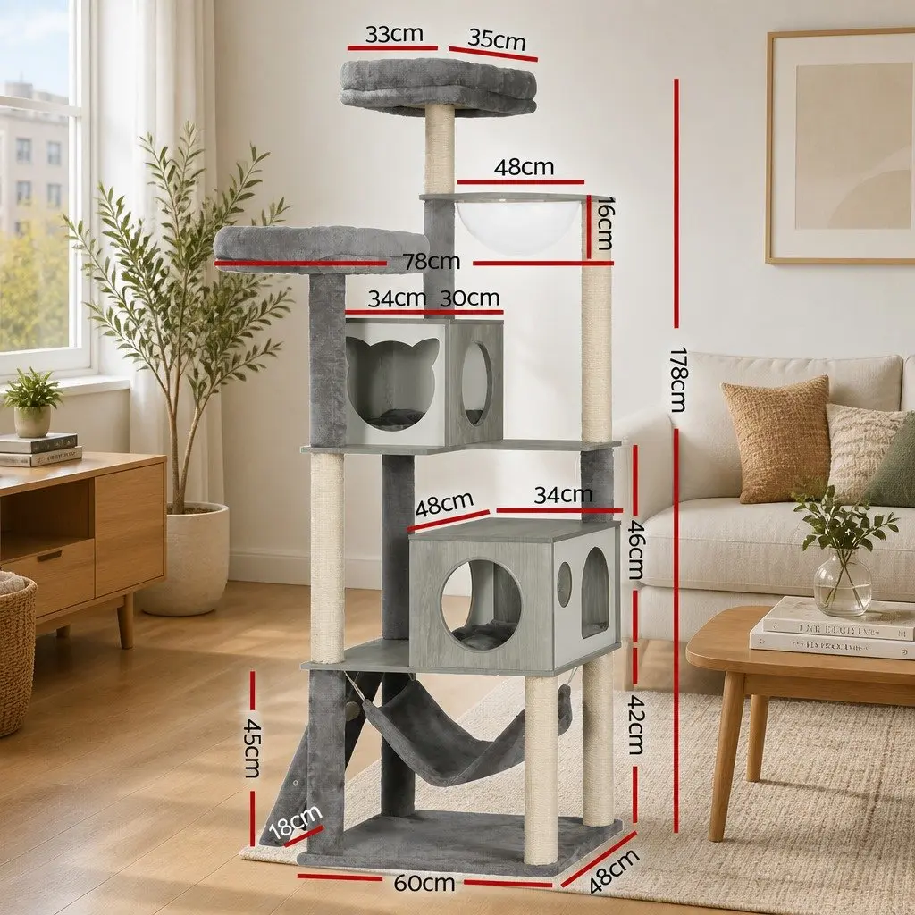 Cat Tree Multi-Level Scratching Post 178cm Grey or White