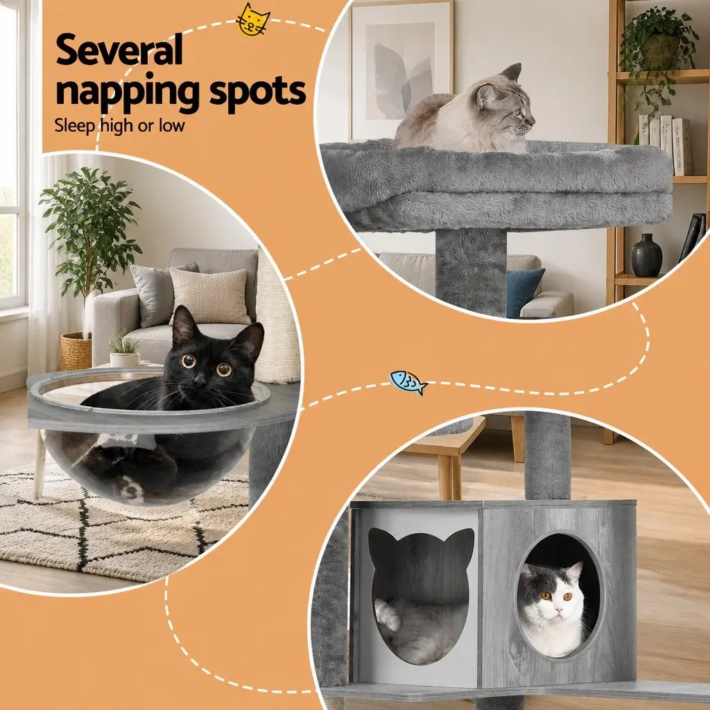 Cat Tree Multi-Level Scratching Post 178cm Grey or White
