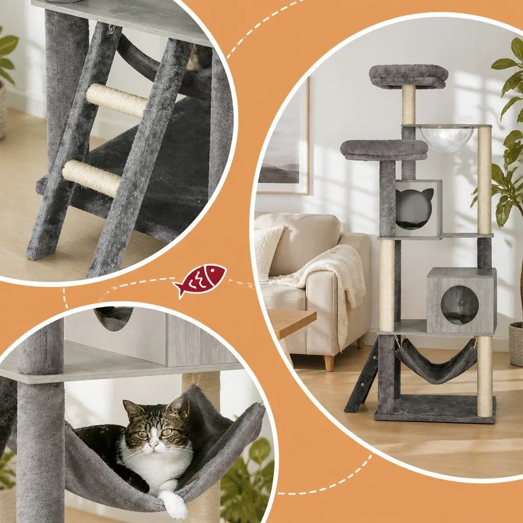 Cat Tree Multi-Level Scratching Post 178cm Grey or White