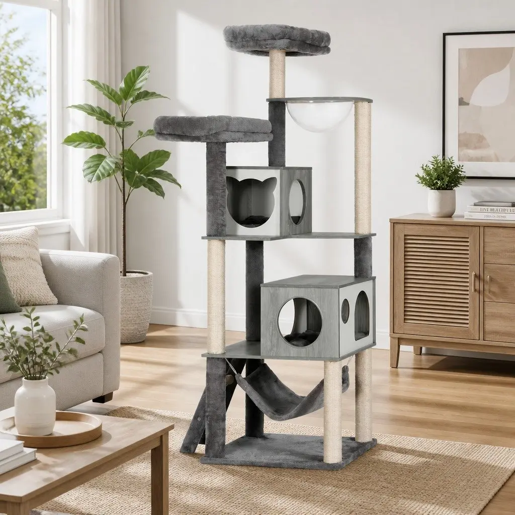 Cat Tree Multi-Level Scratching Post 178cm Grey or White