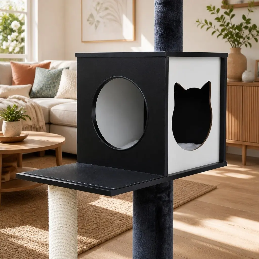 Cat Tree Tower Scratching Post 144cm Black White