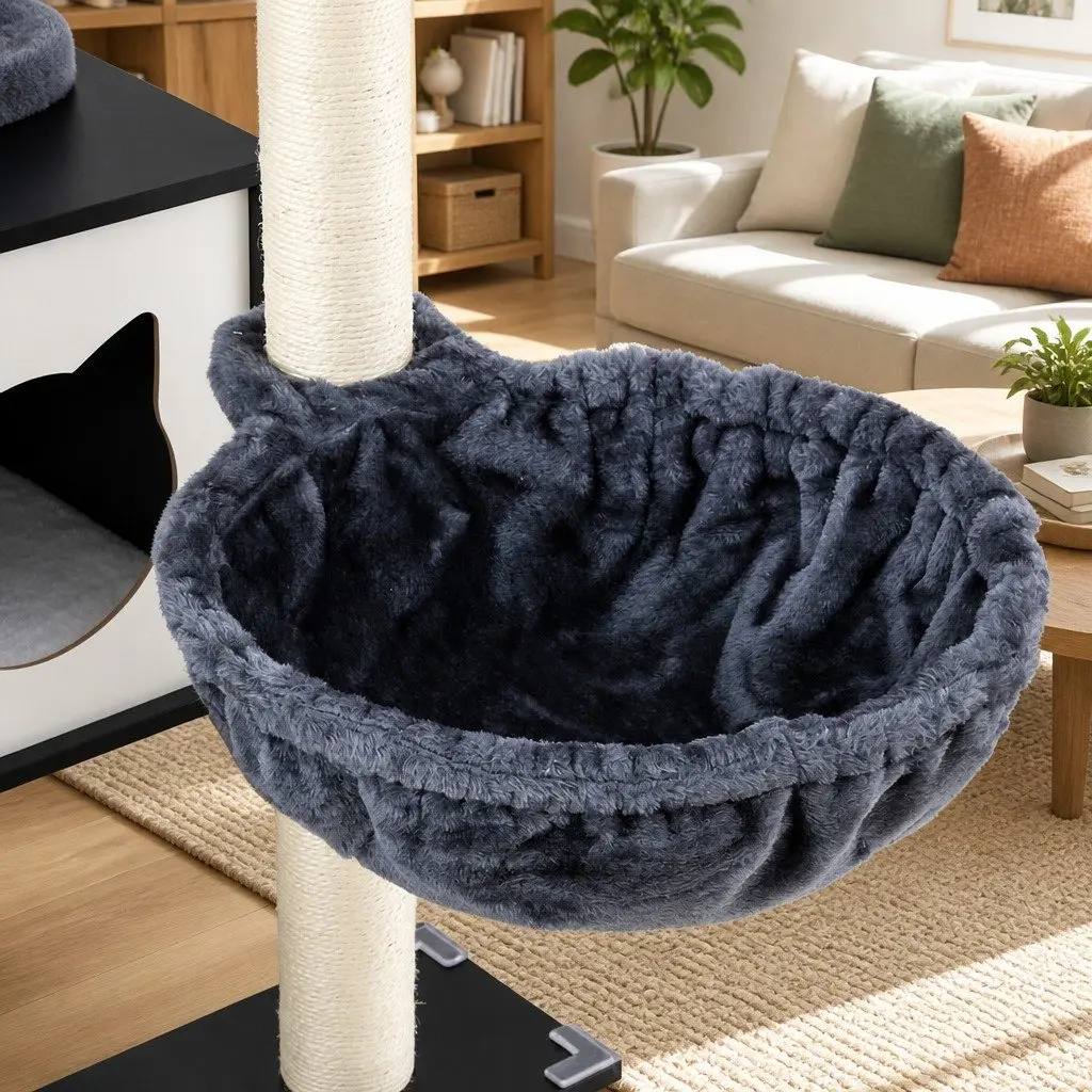Cat Tree Tower Scratching Post 144cm Black White