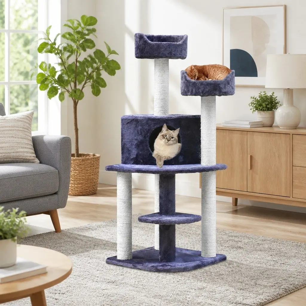 Cat Tree Scratching Post Multi-Level Climbing Perch 126cm Grey